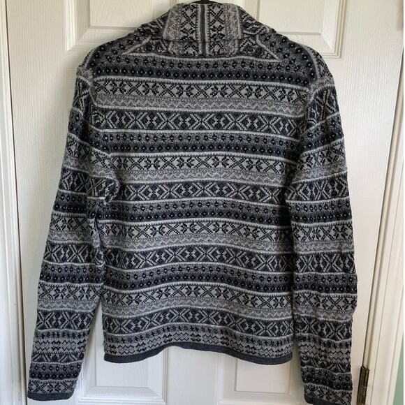 Chico’s Fair Isle Shawl Collar Cardigan Sweater Sz L Wool Blend Gray Cabincore - Picture 3 of 9